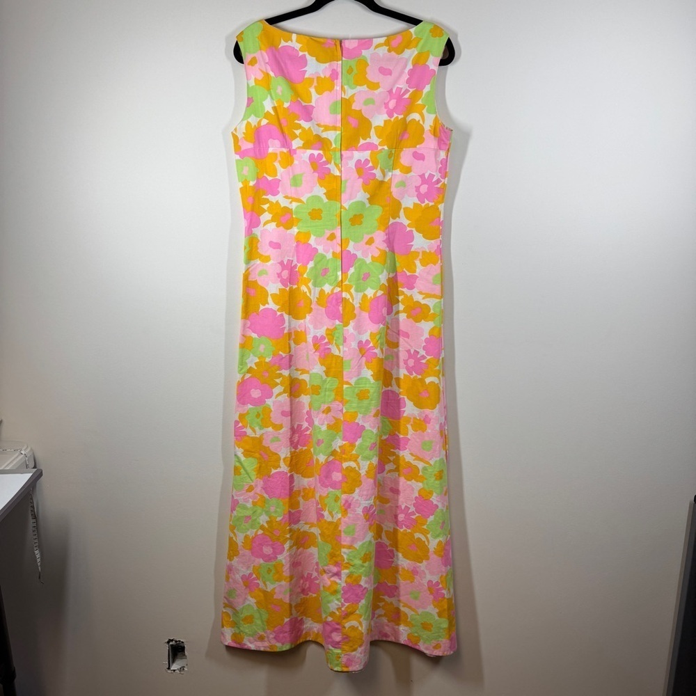 Vintage Handmade 70s Floral Maxi Dress Pink Orange Green Cotton V-Neck Zip Back - Picture 7 of 15